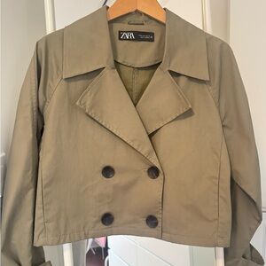 Zara Women's Khaki Double-Breasted Trench Crop Coat